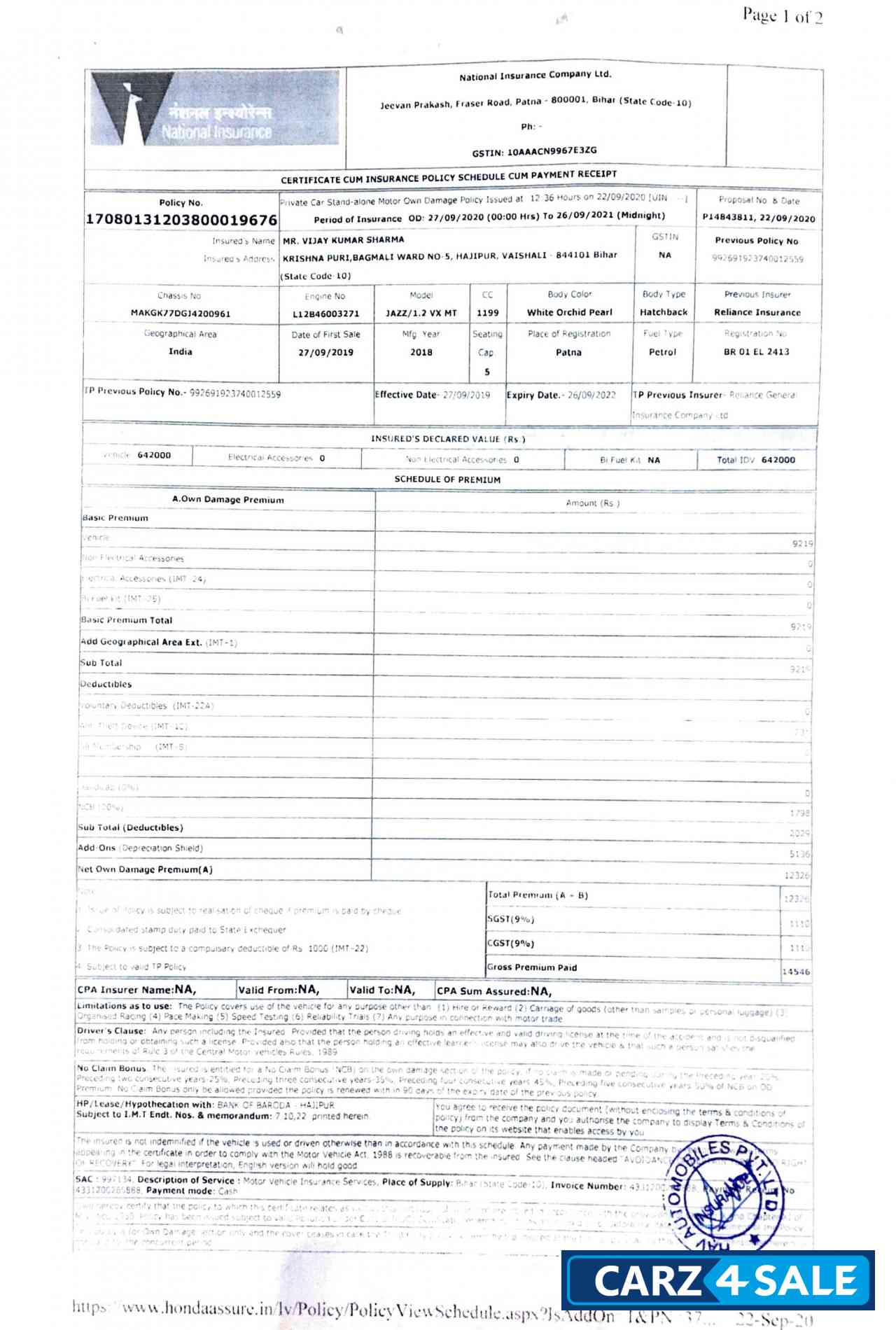 Pearl White Honda Jazz VX CVT Petrol