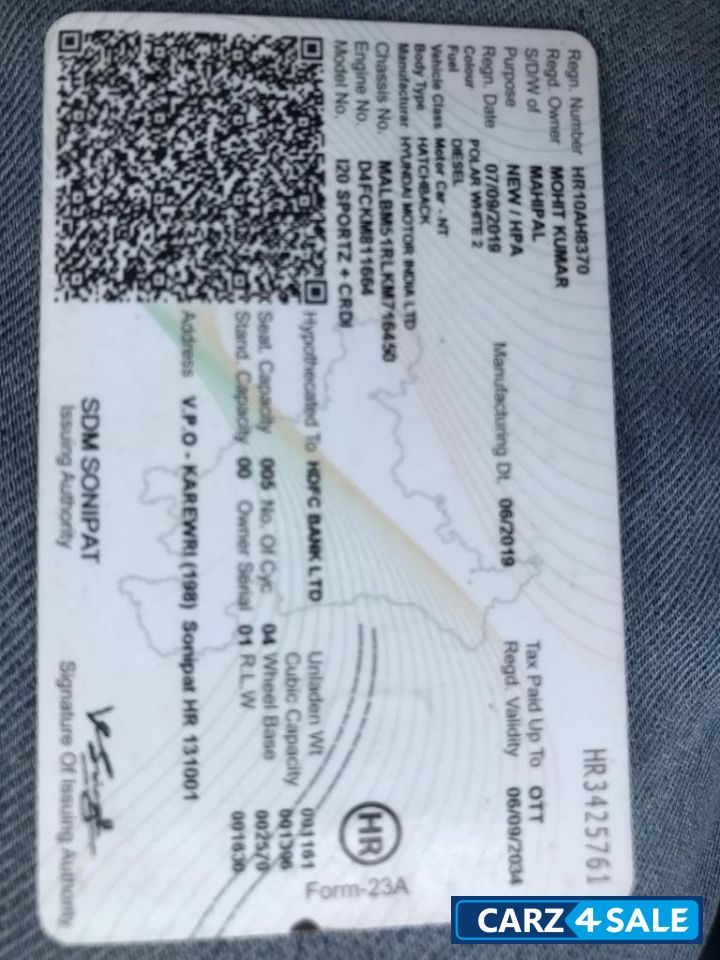 Polar White Hyundai i20 Sportz+CRDi