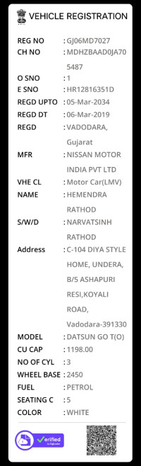 White Datsun Go T (O)