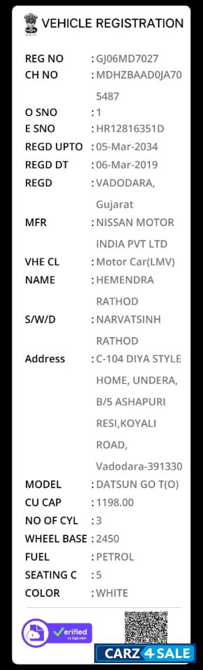 White Datsun Go T (O)