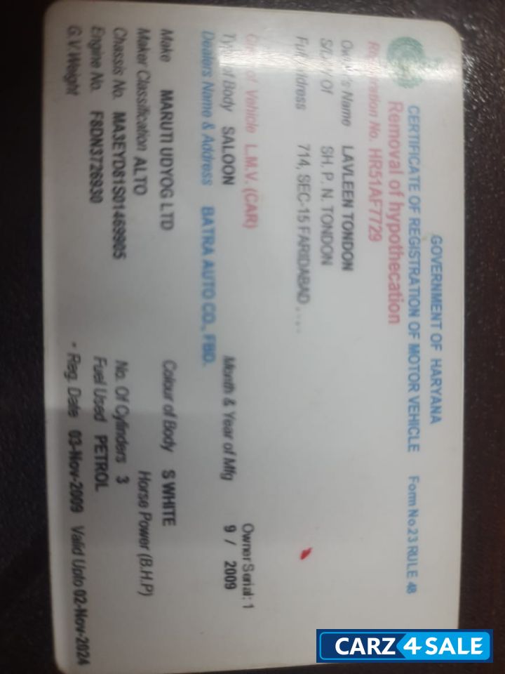 White Maruti Suzuki Alto Lxi