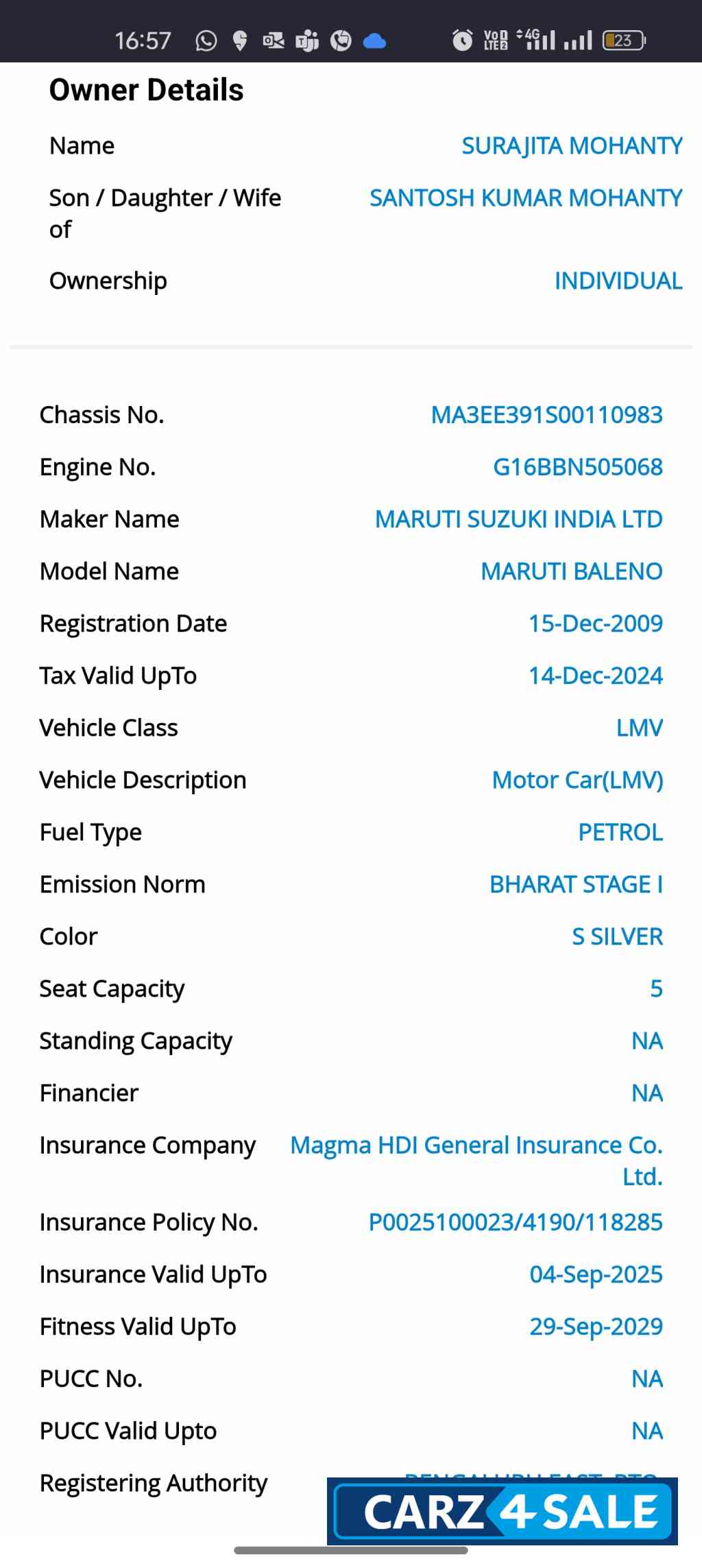 Silver Maruti Suzuki Baleno LXI