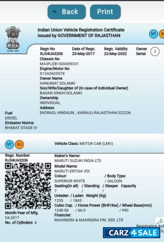 सफेद Maruti Suzuki Ertiga