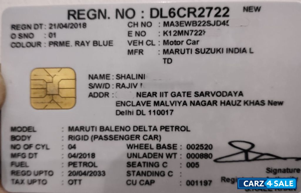 Ray Blue Maruti Suzuki Baleno Delta 1.2