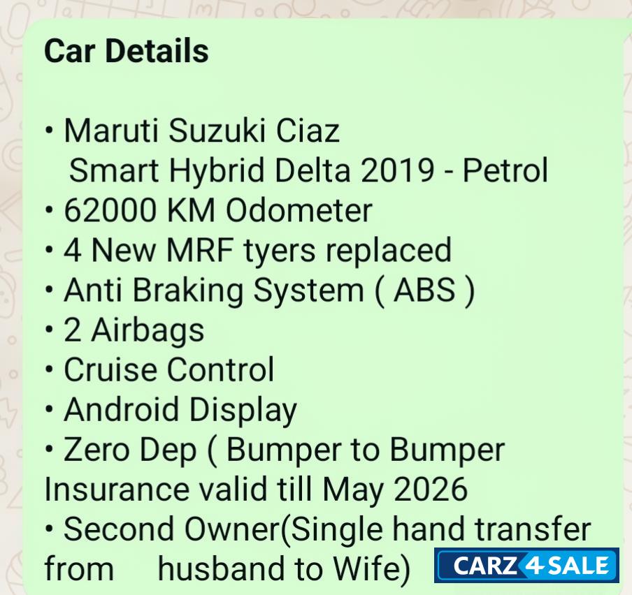 White Maruti Suzuki Ciaz SMART HYBRID DELTA