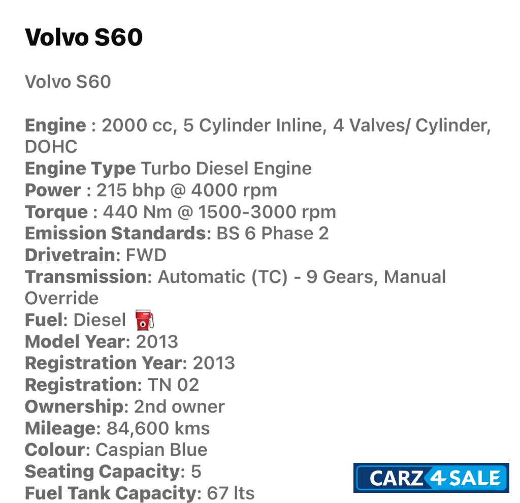 Caspian Blue Volvo S60 D4 Summum