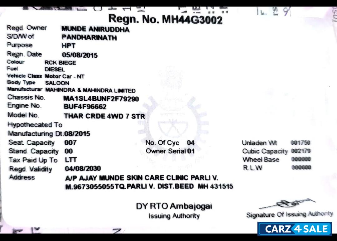 Military Mahindra Thar CRDe 4WD